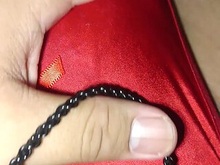 My Wife's Red Satin Thong Panty Full of cum Ughhhh!