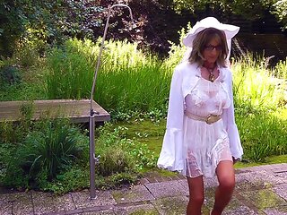 Wanking In A Very Sheer Gown And Nylon Stockings
