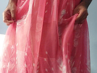 Boy masterbating and cum in a silk seethrough Night Gawun