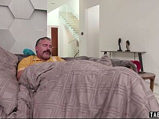 Nasty blonde teen Chloe Rose takes on her stepdad's big dick under the blanket.
