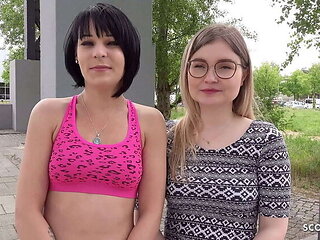 Skinny German Teens FFM Threesome Pickup in Berlin - First Time No Condom