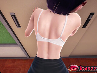 Hentai with Reina, the Sexy Japanese Teacher - Wall Doggystyle Pose, Close-Up Pussy Views, and Cowgirl POV with Tits Bouncing