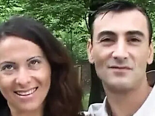 Petite amateur brunette sucks big dick and takes cum in mouth