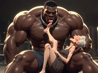 Granny Moaning in Pleasure - Strong Black Man Sucking Her Feet