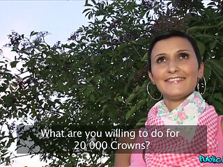 Public Agent - Hot Brunette Gabby Gets Lured & Filmed Outdoors for a Fake TV Show Doing a Blowjob, Gets a Cumshot