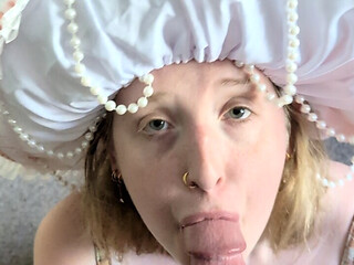 Nature girl tries to eat long mushroom