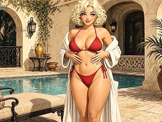 Poolside temptress shows off her sweet body and cute feet in a vintage swimsuit
