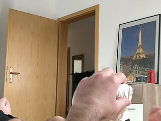 One of many loads of delicious cum ran out of my cock this morning after I came hard in my pad last night after 9 days.