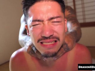 DILF Damian unloads huge creamy flood deep inside Tezros ass