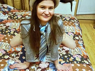 Amateur cock sucking and hard doggy from the girl in a hat