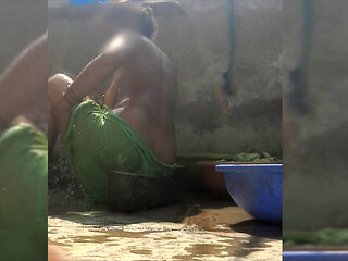 Elder step-sister&#039;s daughter bathes naked in bathtub in open bathroom of maternal uncle&#039;s house