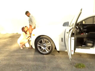 Parking lot threesome with Jade London and her friend
