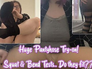 Sexy BBW SugarFlower Tries On Huge Pantyhose Haul - Squatting & Teasing in Glasses