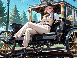 Lazy Vibes in a Vintage Carriage and Luxury Bedroom, Teasing Under the Black Hat, Fingers Touching Lips