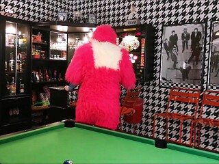 Sci-fi comedy porn: Monster pink alien fucks customer in teddy bear costume