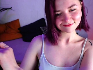 Sexy amateur redhead teen double dildo action