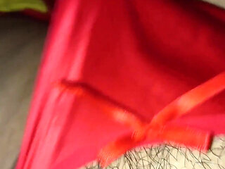 Cumming Im Wife's Red Silky Thong for the 5th Time!