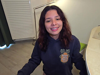 Hot stepsister does her homework in exchange for getting fucked and filling her face with a big load of cum