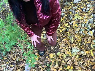 Risky Outdoor Blowjob by the Lake Red Shiny Downjacket Fetish 316