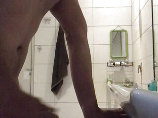 Gay masturbation in the bathroom