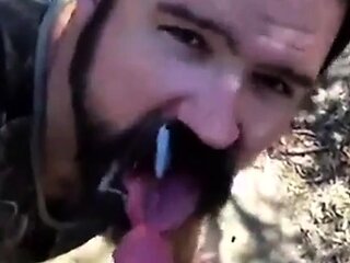 Bearded Daddy Gives Facial in the Woods