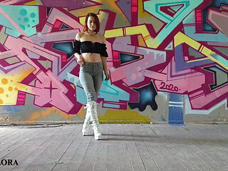 Walking and Teasing in My White Boots - Parts 1 and 2