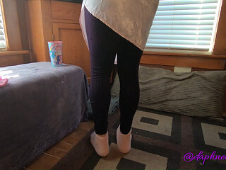 Daphne Tease Purple Leggings and Satin Top Shows Her Bum