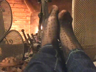 Warming up My Hosed Feet at the Fireplace