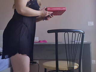 Hot blonde cleans her desk, but she gets carried away and does cool things