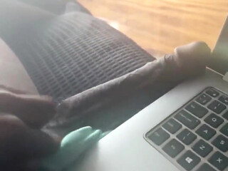 Stroking My Big Black Cock Watching Porn