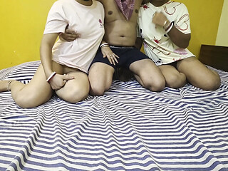 Hottie wifey and MILF get drilled in a messy Indian threeway
