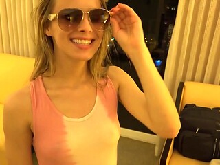 Blonde bombshell Jillian in steamy POV action, glasses on, naughty couple