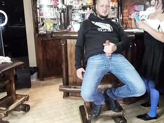 Good-looking hotty gets nailed by two guys at the bar