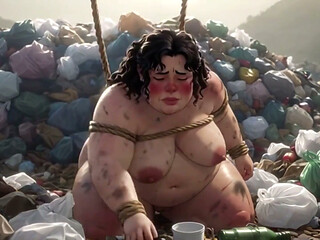 Dirty SSBBW Tied up in Trash Eating Food - Filthy Feeding Session