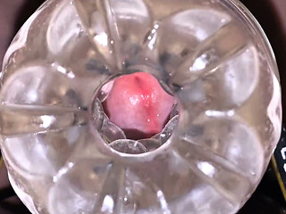 Close-up Cock in Tool for Masturbate Orgasm on Flash