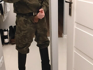 Gay soldier jerks off in military officers 4