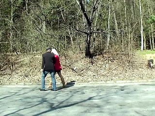 Hot blonde slut gives incredible outdoor blow job with big tits