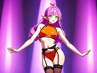 Pink Curly Elf Orange Bikini Neon Dance - Sexy AI Babes