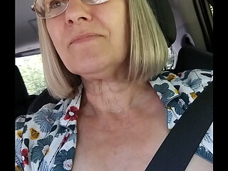 Selfie with tits exposed in the car