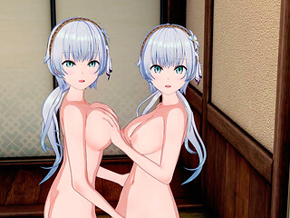 Two White Haired Beauties Touch and Pleasure Each Other - 3D Hentai