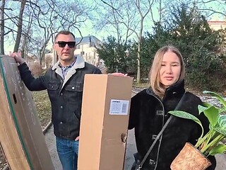 Blonde girl with a freaky filler face gets to cheat on her man