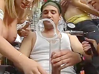 Three Pornstars Suck A Guy Off