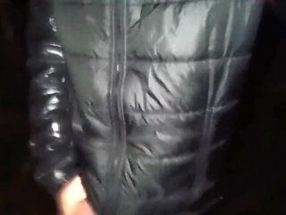 Outdoor Jerking and Cumshot with Winter Shiny Jacket