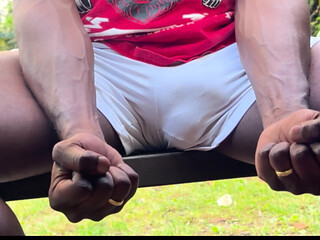 So Here Is Another Video of Me Outdoor Sitting on a Bench Commando in My Shorts