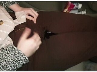 Desperate Girl Pees Her Brown Jeans In The Car!