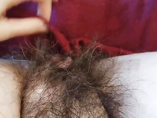 Extremely Hairy Pussy, POV Masturbation, Fingering, Big Labia, Orgasm with Moans