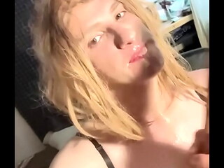 sexy trans girl all wet passionately fucks herself