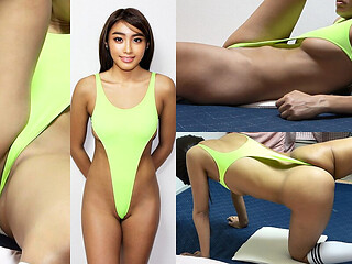 Thong Leotard Wedgie Fitness, Watch Nice Body and Big Tits Tanned Girl Inside Room Her Apartment in Japan