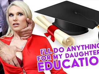 Dirty Blonde MILF Eats the Principals Ass and Lets Him Ram Her Pussy Hard to Keep Her Stepdaughter at College