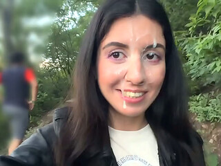 Crazy Cumwalk in Public Park Full of People - Public Blowjob Flashing Upskirt